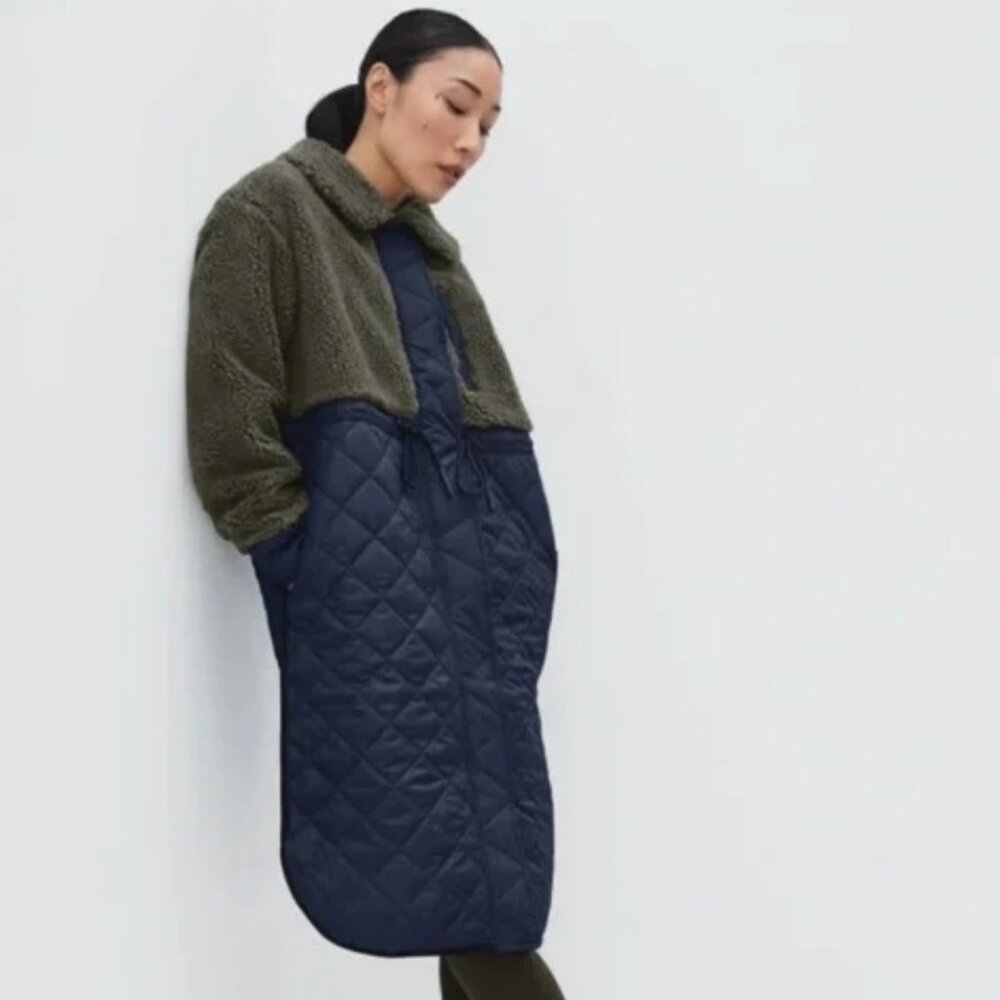 Everlane The Quilted Teddy Coat Navy/Kalamata Size S